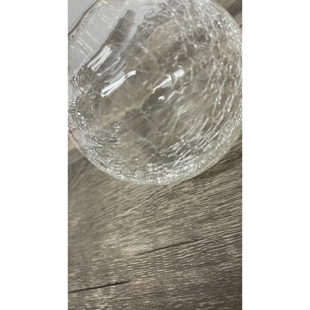Hand Crafted Clear Crackle Art Glass Vase Round‎ Bulbous Flared Rim 4.5